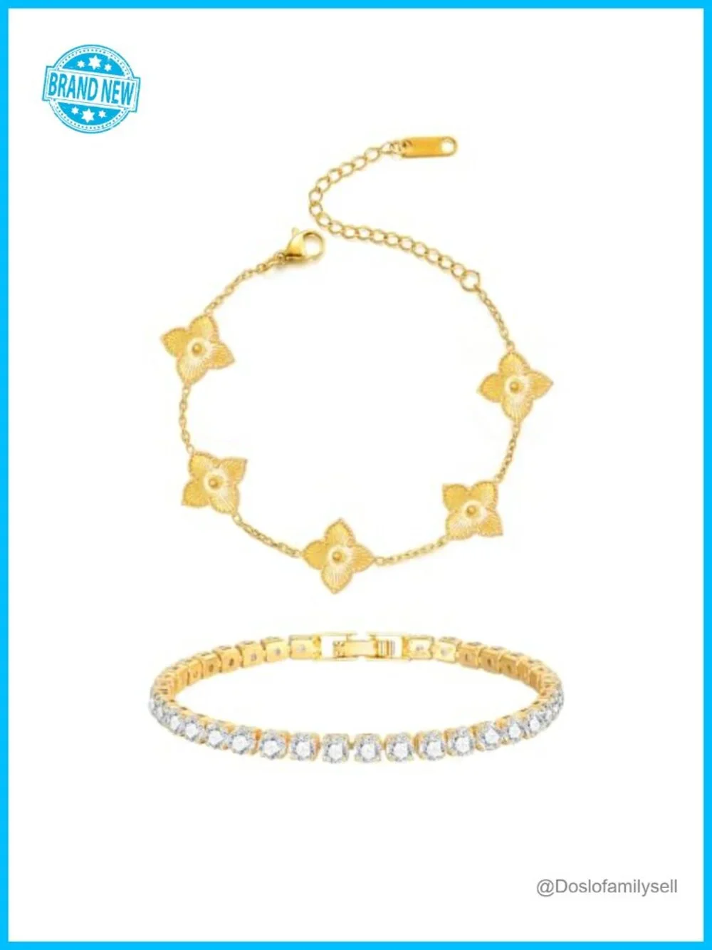 18K Gold Plated Stainless Steel Cubic Zirconia Tennis Bracelet Set Stackable